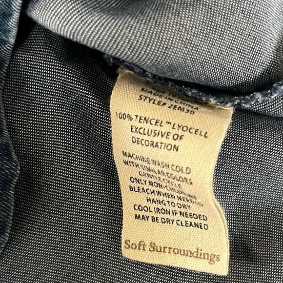 Soft Surroundings Regio Tunic Shirt Hooded Embroidered Boho Size L Chambray Blue - Picture 7 of 7